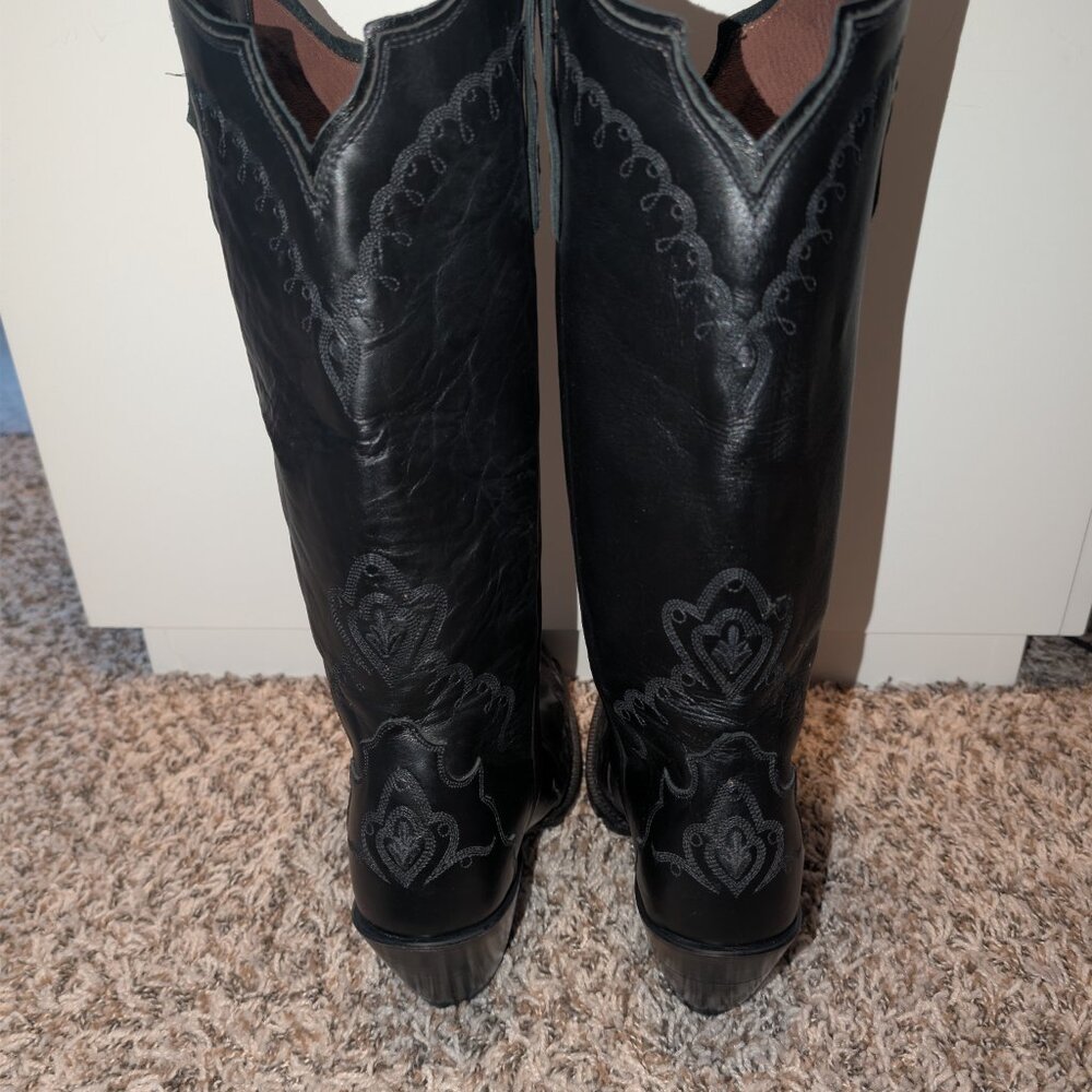 Tony Lama Black Leather Tall Western Cowboy Boots Women's 7.5B USA Made - Picture 5 of 10